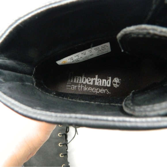 Timberland Earthkeepers Leather Black 3.5in heel bootie boots size 7W - Picture 8 of 13